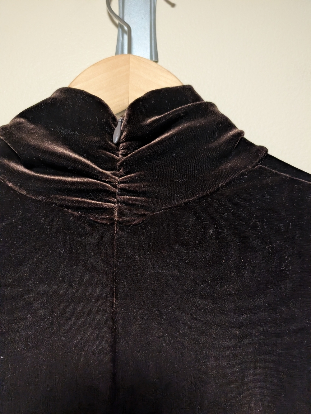Long Sleeve Velvet Mock-Neck Dress in Dark Brown - Picture 3 of 5